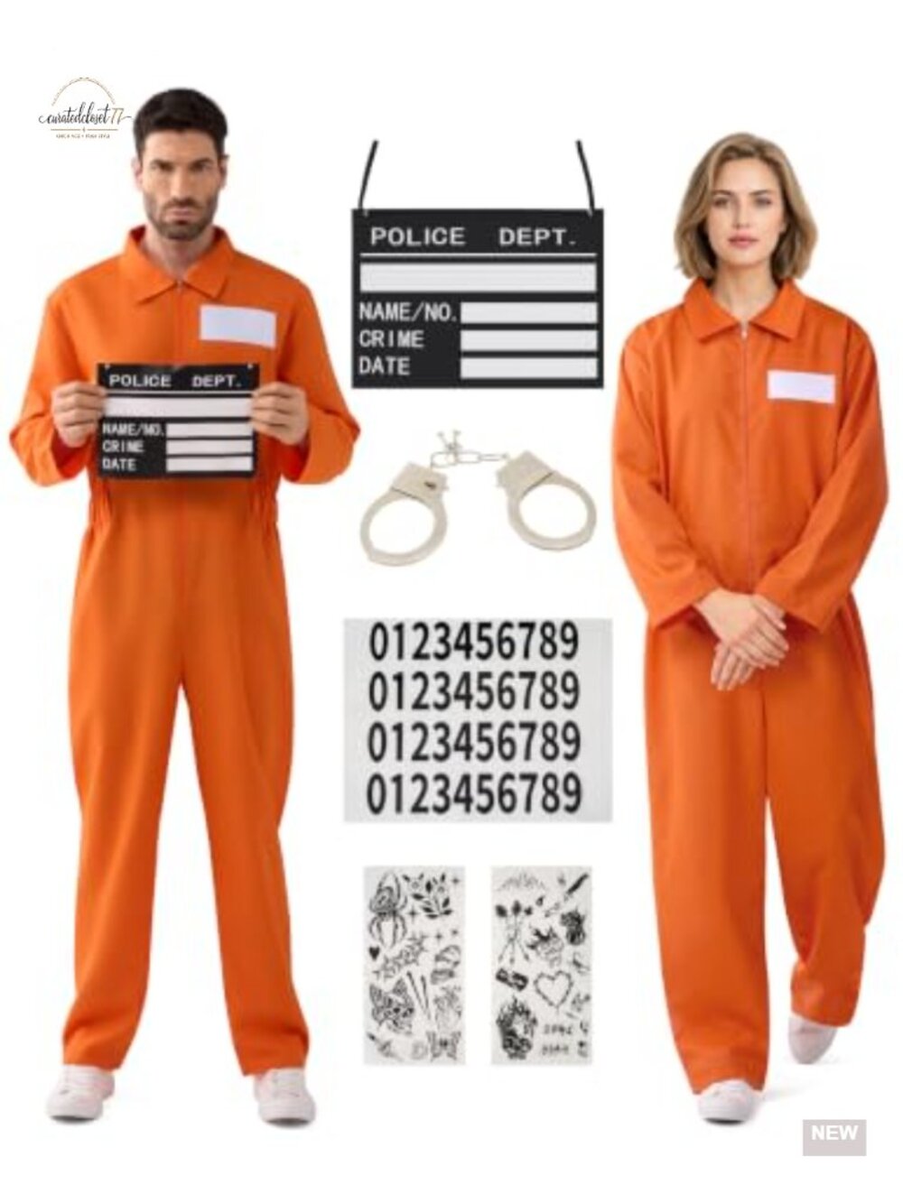 Unisex Adult Prisoner Jumpsuit Costume with Handcuffs